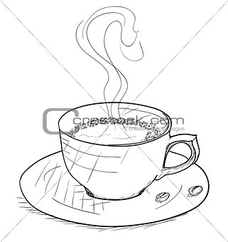Vintage style cup of coffee on white background.