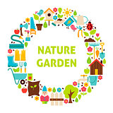 Flat Circle Set of Nature Garden Objects over White