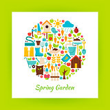Flat Circle Spring Garden Objects over white Paper