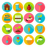 Spring Garden Circle Icons Set with long Shadow