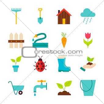 Spring Garden Flat Objects Set isolated over White