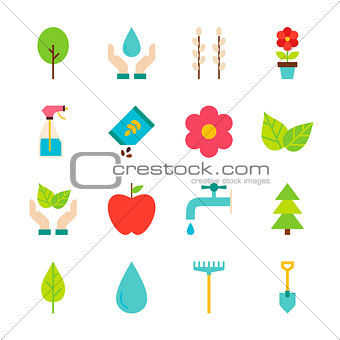 Spring Gardening Flat Objects Set isolated over White