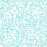 Thin Line Kitchen Appliances and Cooking White Seamless Pattern