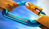 Blue Carabiner with Text Fresh Solution.