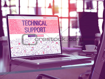 Technical Support on Laptop in Modern Workplace Background.
