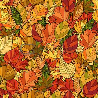 abstract doodle autumn leaves seamless pattern