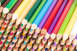 Close up of color pencils pile front facing 