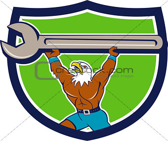 American Bald Eagle Mechanic Spanner Crest Cartoon 