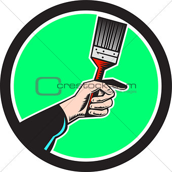 Painter Hand Holding Paintbrush Circle Retro
