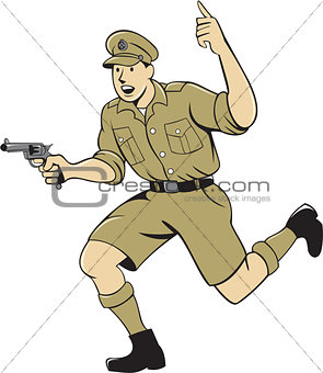World War One British Officer Running Pistol Cartoon
