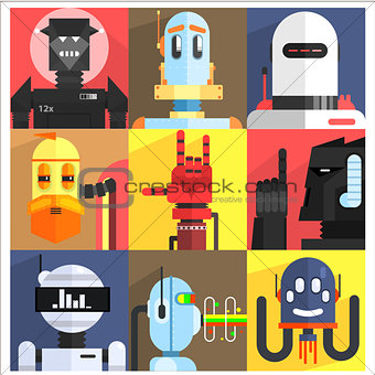 Set Of Different Cartoon Robots