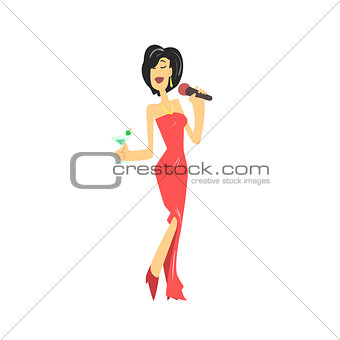 LAdy In Red Dress Singing Karaoke