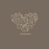 Heart Shaped Logo Composed Of Fruits And Vegetables On Brown Background