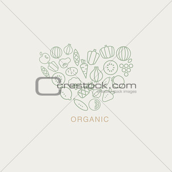 Heart Shaped Logo Composed Of Fruits And Vegetables On White Background