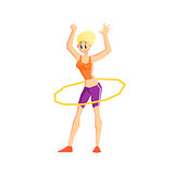 Girl With Hula Hoop  Vector Illustration