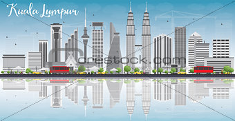 Kuala Lumpur Skyline with Gray Buildings and Reflections