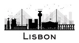 Lisbon City skyline black and white silhouette. 