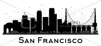 San Francisco City skyline black and white silhouette.
