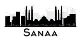 Sanaa City skyline black and white silhouette. 