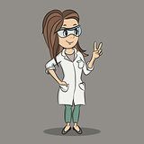 Vector cartoon young female scientist character
