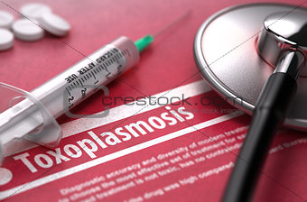 Toxoplasmosis. Medical Concept on Red Background.