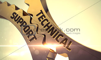 Technical Support Concept. Golden Metallic Cog Gears.