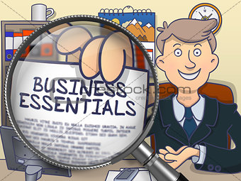 Business Essentials through Magnifying Glass. Doodle Style.