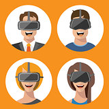 Virtual reality glasses man and woman flat icons