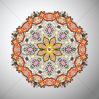 Ornamental round colorful geometric pattern in aztec style