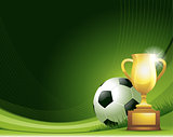 Green abstract Soccer background with ball and trophy