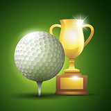 Gold cup with a golf ball. Vector illustration