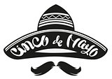 Cinco de Mayo. Mexican wide brimmed hat sombrero. Lettering text header for greeting card