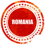 greetings from romania, grunge red rubber stamp on a solid white