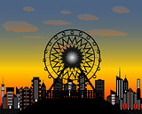 The ferris wheel in the evening time