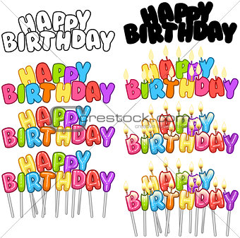 Colorful Happy Birthday Text Candles On Sticks Set 3