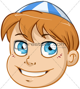 Jewish Boy Head With Blue And White Kippah