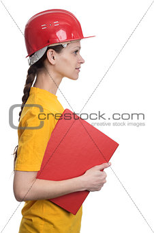 woman in a protective helmet