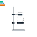 Flat design icon of chemistry flask griped in stand 
