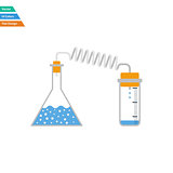 Flat design icon of chemistry reaction with two flask