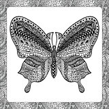 Coloring page of  Balck Butterfly, zentangle illustartion