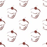 Tile vector pattern with cherry cupcakes on white background