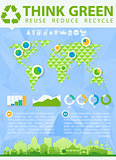 Think Green Vector illustration with small town and infographics