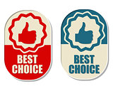 best choice and thumb up signs, two elliptical labels