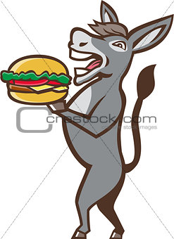 Donkey Mascot Serving Hamburger Isolated Retro