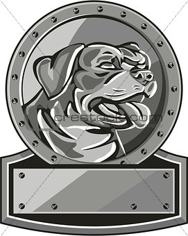 Rottweiler Guard Dog Shield Metallic Circle Retro