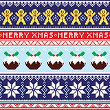 Christmas jumper or sweater seamless pattern with gingerbread man and Christmas pudding