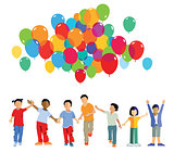 funny kids group with balloons