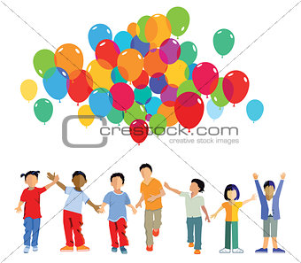 funny kids group with balloons