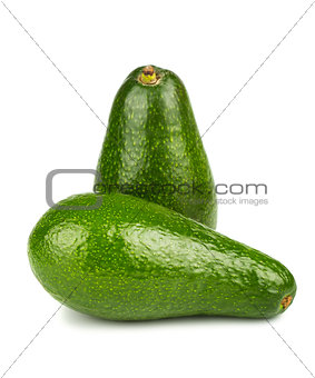 Two green ripe avocado on white background