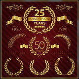 Anniversary golden emblems and decorative elements